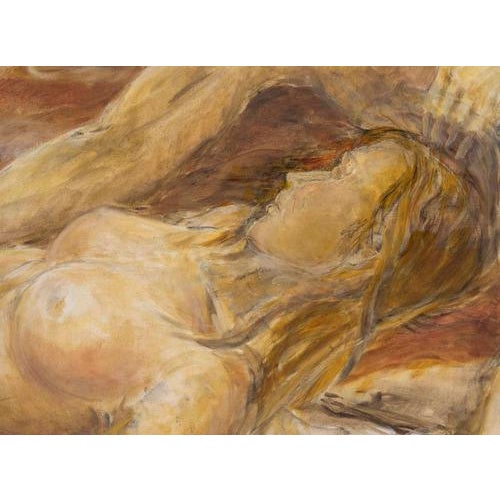 Evelyne Luez, Nude Man and a Woman Lying Down, Oil Painting on Canvas For Sale - Image 3 of 8