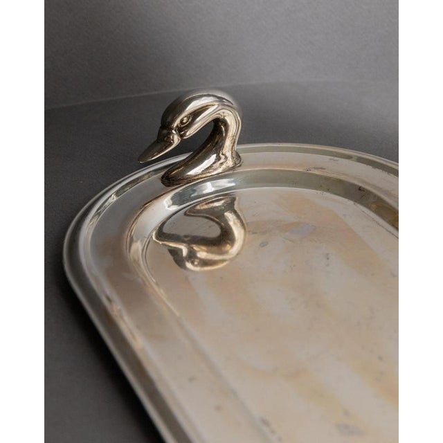 Vintage Oval Silver-Plated Tray with Twin Swan Head Handles, France, 1960s For Sale - Image 10 of 11