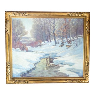 20th Century American Vermont Winter Landscape Painting by Thomas R. Curtin For Sale