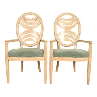 Henredon Modern Art Deco Carved Oak Armchairs, Pair For Sale