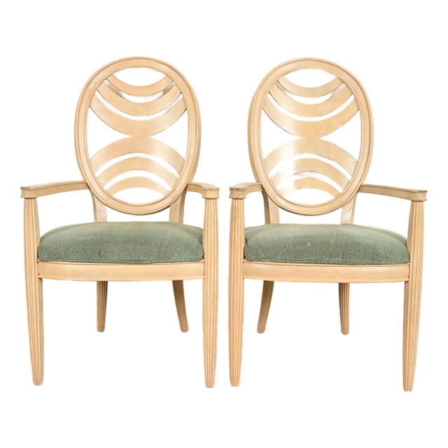 Henredon Modern Art Deco Carved Oak Armchairs, Pair For Sale