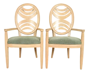 Henredon Modern Art Deco Carved Oak Armchairs, Pair