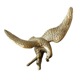 Vintage Solid Brass Eagle | Mid-Century Brass Bird Figurine | 12" Wingspan | Hollywood Regency Decor | Traditional Office Shelf Accent For Sale
