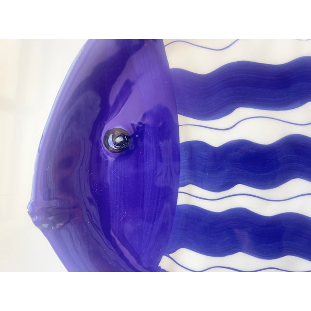 Nautical La Tavola Fish Plate Handmade Blue & White Handpainted Made in Italy 10" X 10" For Sale - Image 3 of 10