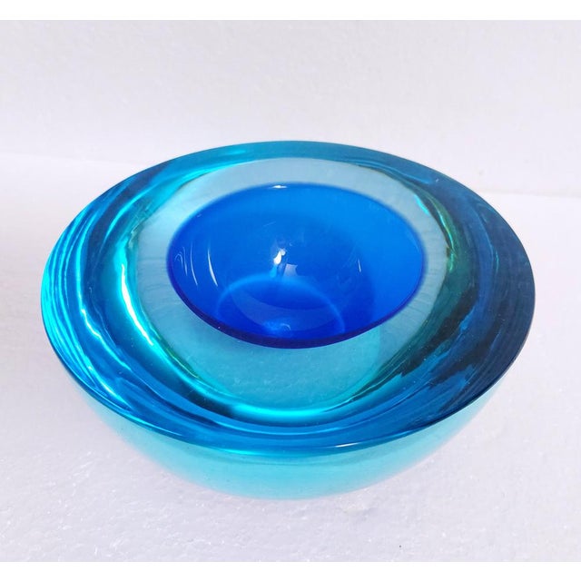 Blue Sommerso Murano Glass Bowl attributed to Antonio Da Ros for Cenedese, Italy, 1960s For Sale - Image 8 of 16