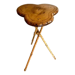 Late 19th Century Tortoiseshell Bamboo Tripod Leg Birdseye Maple Clover Top Side or Drink Table