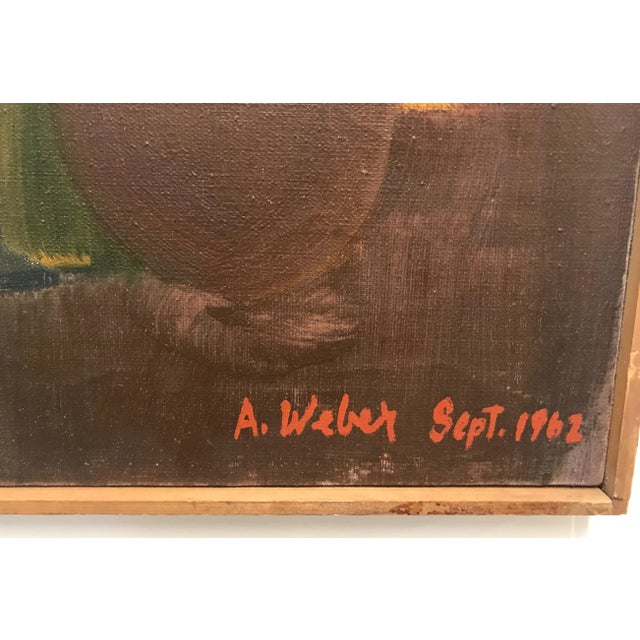 Abstract 1960s Mid Century Cityscape Oil Painting by Arnold Weber For Sale - Image 3 of 5