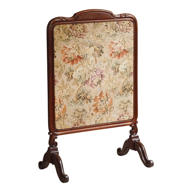 Historicism Mahogany Fireplace Screen with Fabric Covering For Sale