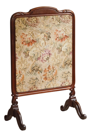 Historicism Mahogany Fireplace Screen with Fabric Covering