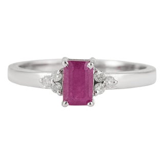 Modernist Octagon 0.69 Ct Natural Ruby Ring With Diamond Trinity Cluster in Solid Silver Size 8 For Sale