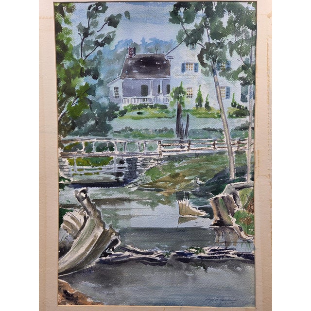 1945 Mid-Century Modern Regionalist Landscape Watercolor by Floyd F. Hackman For Sale In Philadelphia - Image 6 of 18
