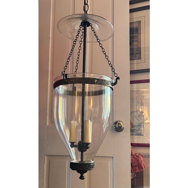 Glass Antique 19th Century English Regency Bell Jar Blown Glass Hall Lantern With Smoke Shade Now Electrified For Sale - Image 7 of 9