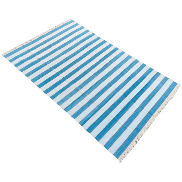 Not Yet Made - Made To Order Handmade Cotton Area Rug, Natural Vegetable Dyed, Blue and Orange Striped Rug - 5'x7' For Sale - Image 5 of 11
