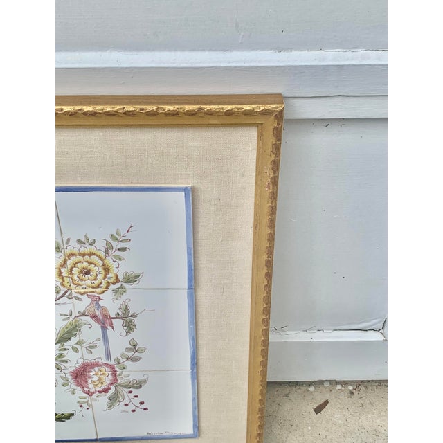 White Vintage Framed Portuguese Floral Tiles For Sale - Image 8 of 12