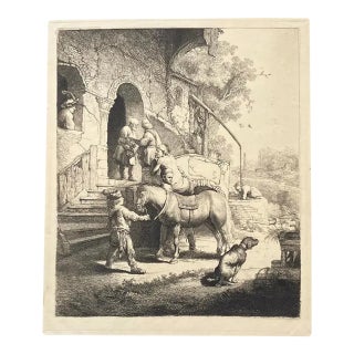 Vintage Rembrandt "The Good Samaritan" Etching Reproduction | Mid-Century Old Master Art Print on Hand-Laid Paper For Sale