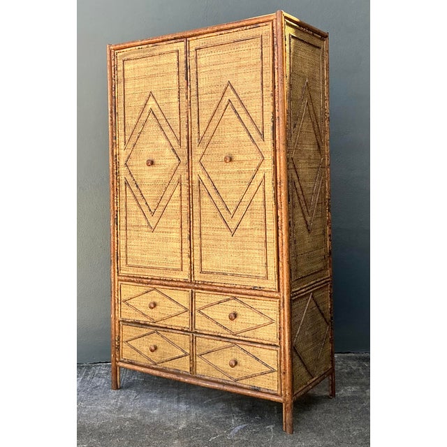 Late 20th Century Vintage Tortoise Rattan Diamond Armoire For Sale - Image 5 of 12