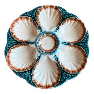 French Majolica Oyster Plate from Sarreguemines, 19th Century For Sale