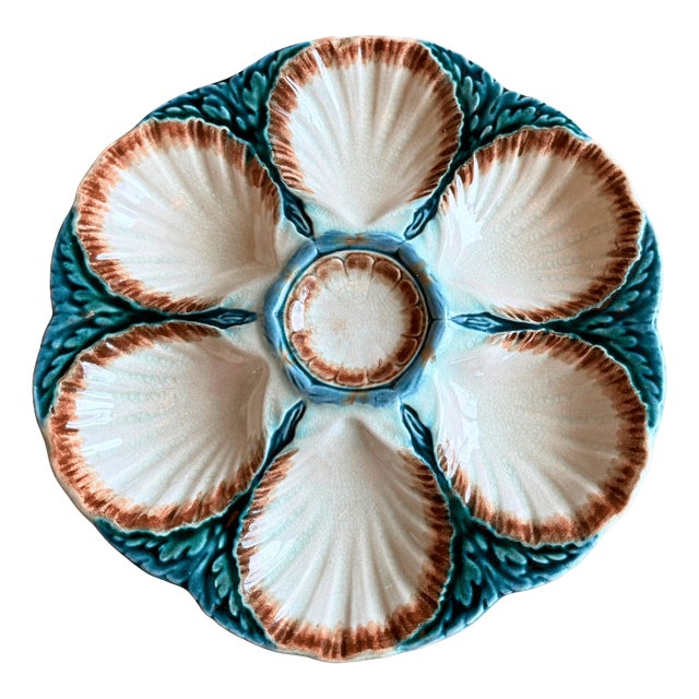 French Majolica Oyster Plate from Sarreguemines, 19th Century For Sale