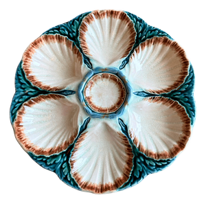 French Majolica Oyster Plate from Sarreguemines, 19th Century