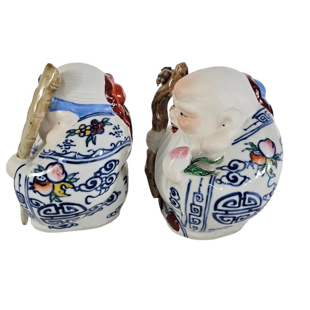Jingdezhen Sculpture Porcelain Factory Shou Lao & Shou Po Deities Pair 6.5" For Sale - Image 4 of 9