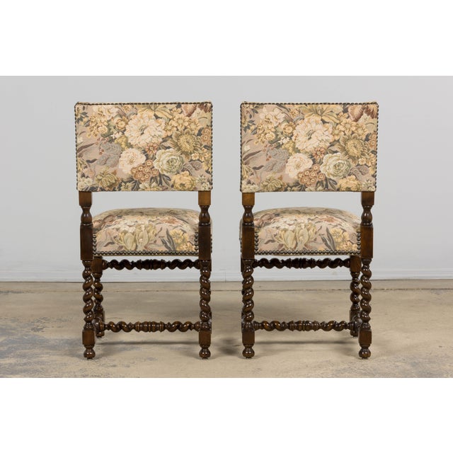 French Louis XIII Style Oak Barley Twist Dining Chairs W/ Floral Tapestry - Set of 8 For Sale - Image 18 of 18