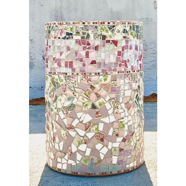 Elevate your dining experience with this Vintage Boho Glass and Ceramic Mosaic Dining Table Pedestal. This American-style...