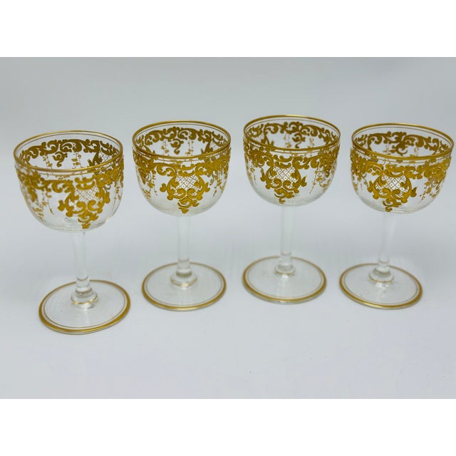 Vintage Gold Embellished Glasses, Set of Four For Sale - Image 4 of 5