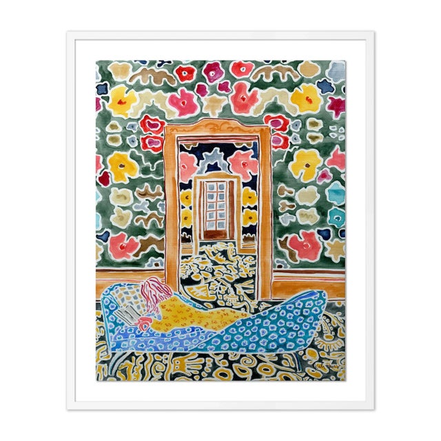 Contemporary Woman in a Limitless Room by Kate Lewis in White Frame, Small Art Print For Sale - Image 3 of 3