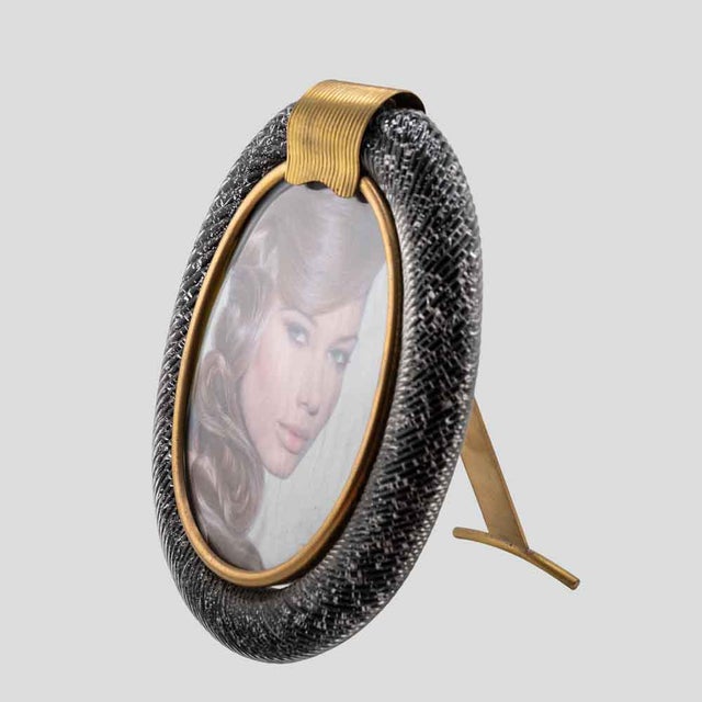 Black Oval Black Murano Glass Picture Frame with Brass Decor, 1970s For Sale - Image 8 of 9