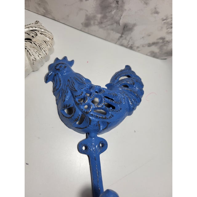 French Country Cast Iron Rooster Wall Hooks For Sale - Image 4 of 8