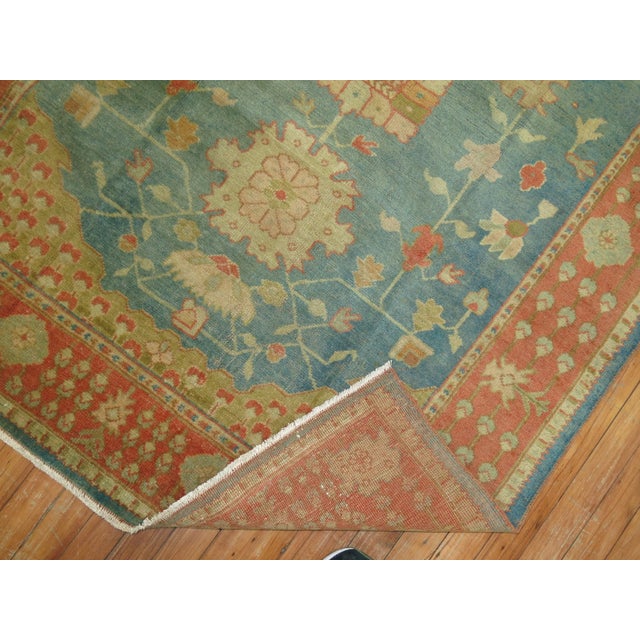 Antique Zabihi Collection Green Orange Oushak Rug For Sale - Image 4 of 6