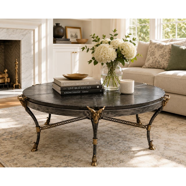 Maitland-Smith Embossed Leather Coffee Table With Rams Head Detailing For Sale - Image 15 of 15