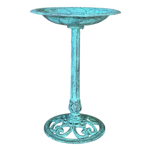 Vintage Cast Iron Garden Tazza or Pedestal Centerpiece With Verdigris Finish For Sale