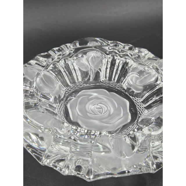 Vintage Clear Glass Rose Etched Vanity Trinket Dish- Scalloped Edges For Sale - Image 18 of 18
