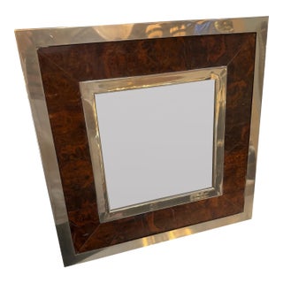 Signed Tommaso Barbi Italian Burl Wood and Brass Picture Frame, 1970s For Sale
