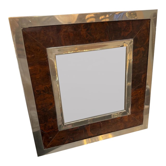 Signed Tommaso Barbi Italian Burl Wood and Brass Picture Frame, 1970s For Sale