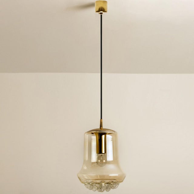 Smoked Brown Glass and Brass Pendant Lights attributed to Peill and Putzler, 1960s, Set of 2 For Sale - Image 3 of 18