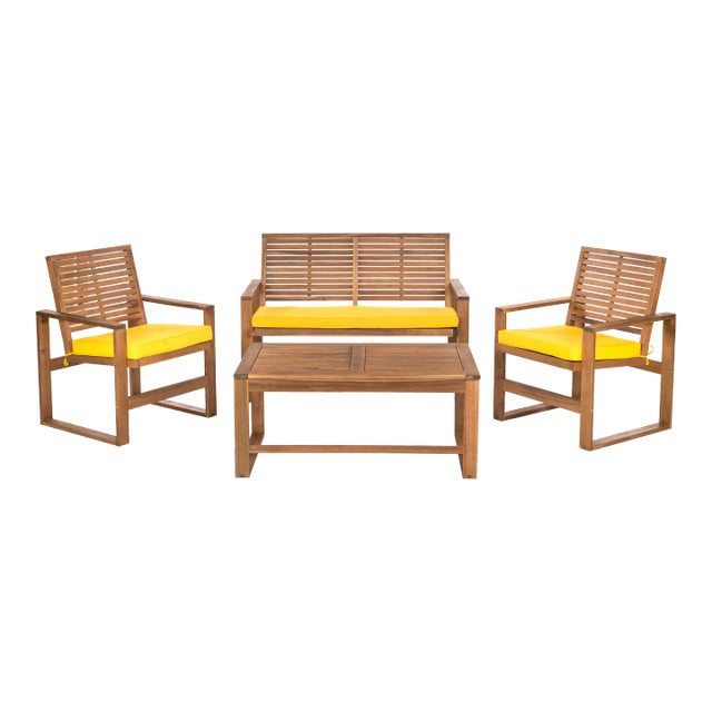Outdoor Living Set in Brown & Yellow - 4 Pieces For Sale
