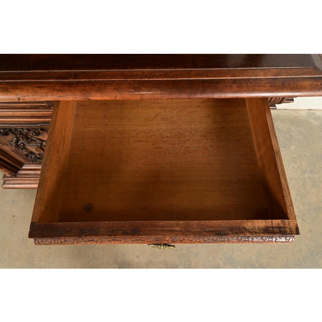 Alexander Roux Style Antique French Renaissance Revival Carved Walnut Sideboard or Bar Cabinet, Circa 1890s For Sale - Image 9 of 13