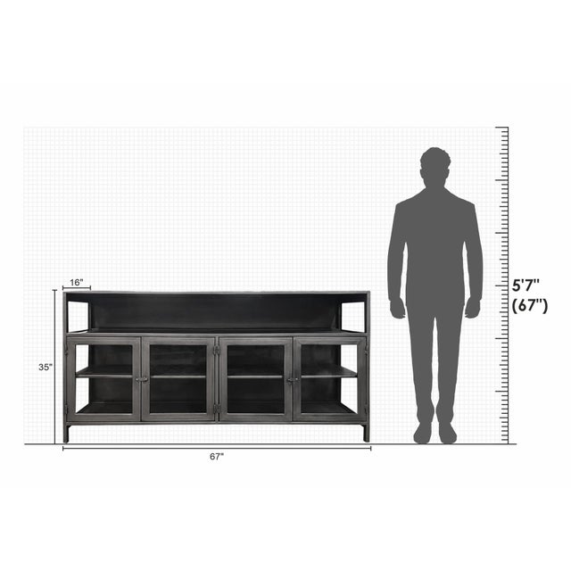 Industrial Carlo Media Console With Glass Doors Chairish