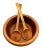 Offered are Teak wood salad serving utensils and a chunky bowl with a thick carved rolled rim turned and lathed from a...