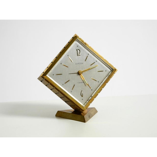 Mid-Century Modern Small Mechanical Brass Alarm Clock from Europa, 1960s For Sale - Image 3 of 18