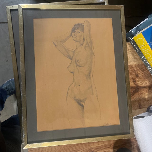 1970s 1970s Figurative Female Nude Drawing, Framed For Sale - Image 5 of 6