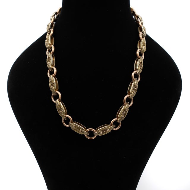 Early 20th Century Victorian Bronze Necklace, 18k Gold Heavy Link Chain Necklace, Chunky One of a Kind Antique Jewelry, Handmade Jewelry For Sale - Image 9 of 10