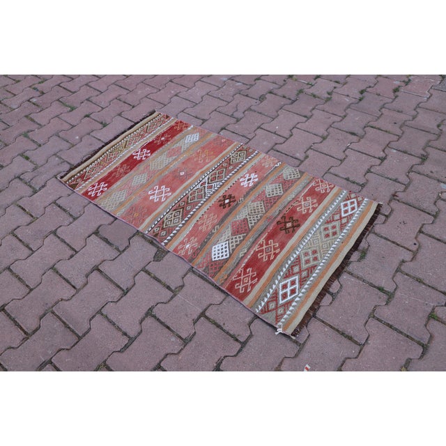 Tribal 1980s Tribal Red Striped Cecim Kilim Rug For Sale - Image 3 of 8