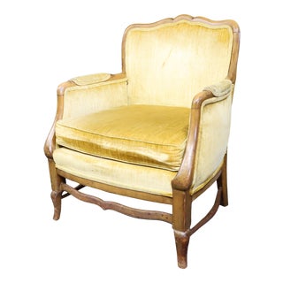 Country French Yellow Velvet Bergere For Sale