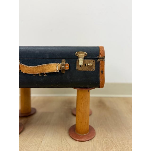 Wood Vintage Leather Walking Suitcase Side Table With Legs Eclectic Accent, Rare For Sale - Image 7 of 11