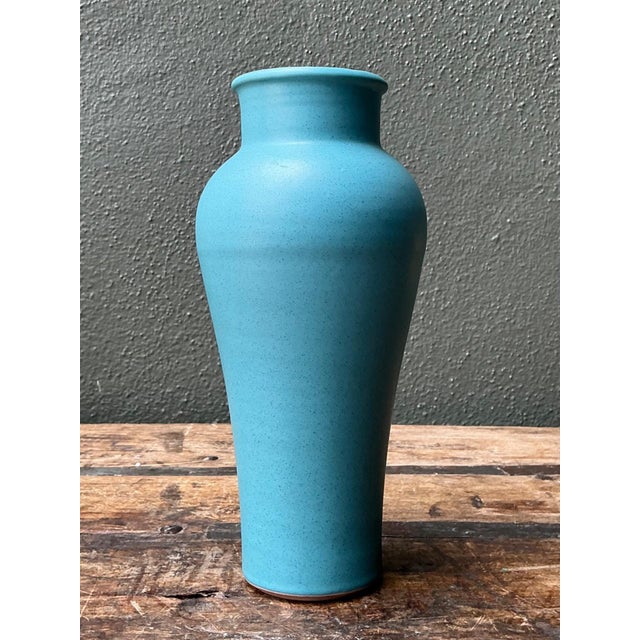 Cerulean Vintage Studio Pottery Blue Vase For Sale - Image 8 of 14