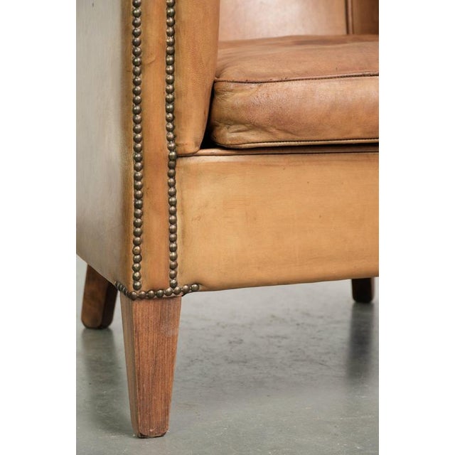 Sheepskin Club Armchair Light Cognac with Decorative Nails For Sale - Image 12 of 14
