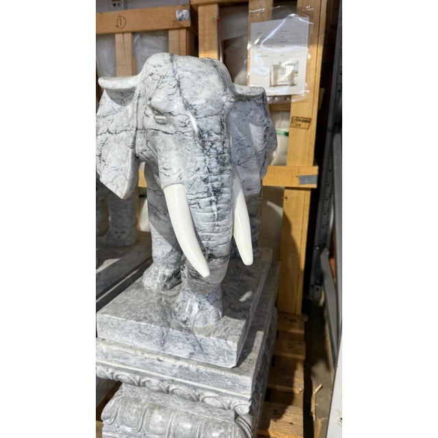 Elephant Sculptures, Marble, Set of 2 For Sale - Image 3 of 5